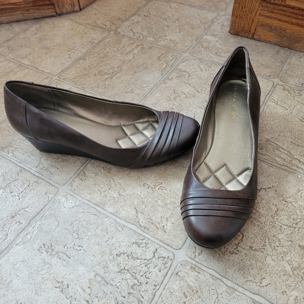Brown slip on shoes with heels